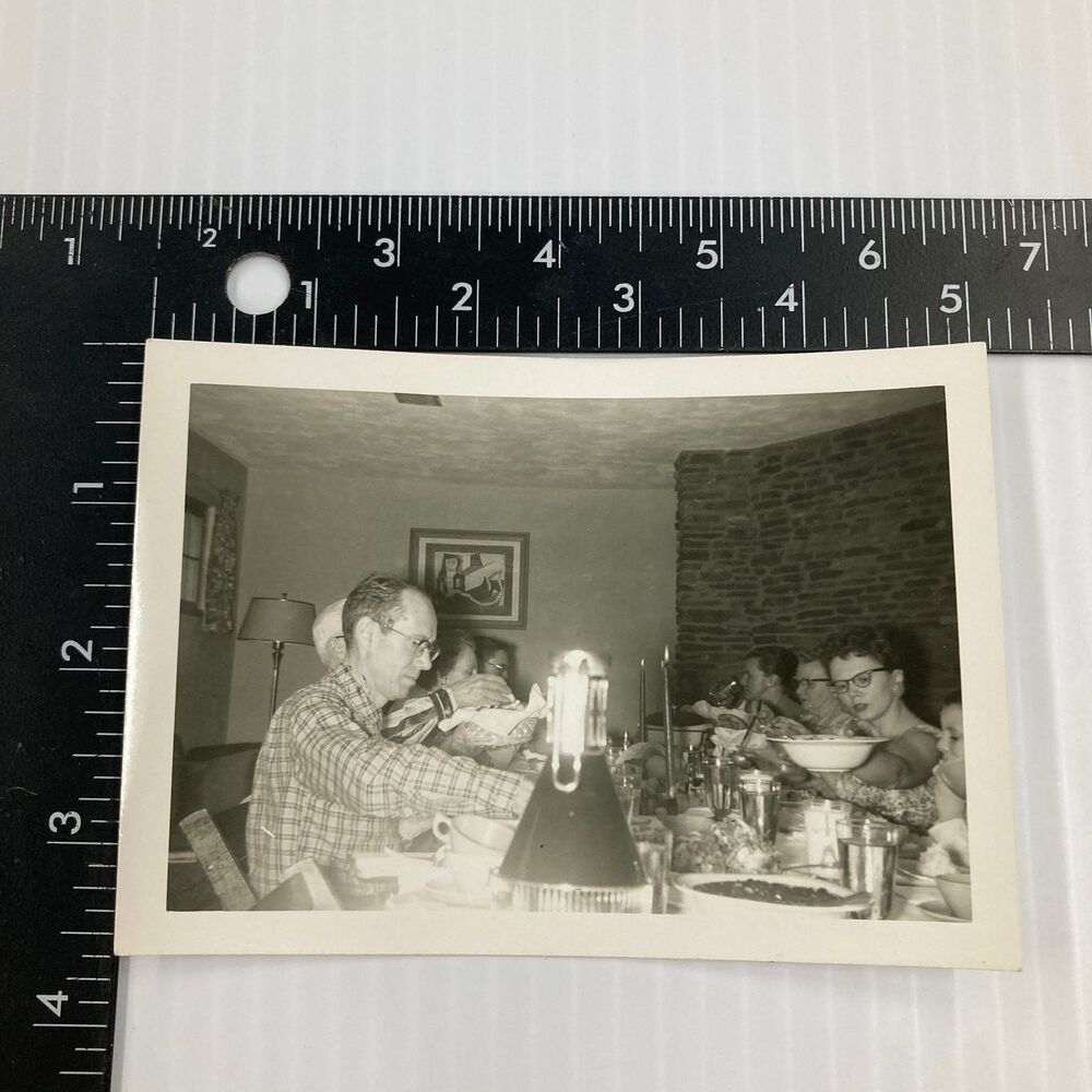 Family Thanksgiving Dinner 1955 Snapshot Photograph Kodak Velox Paper